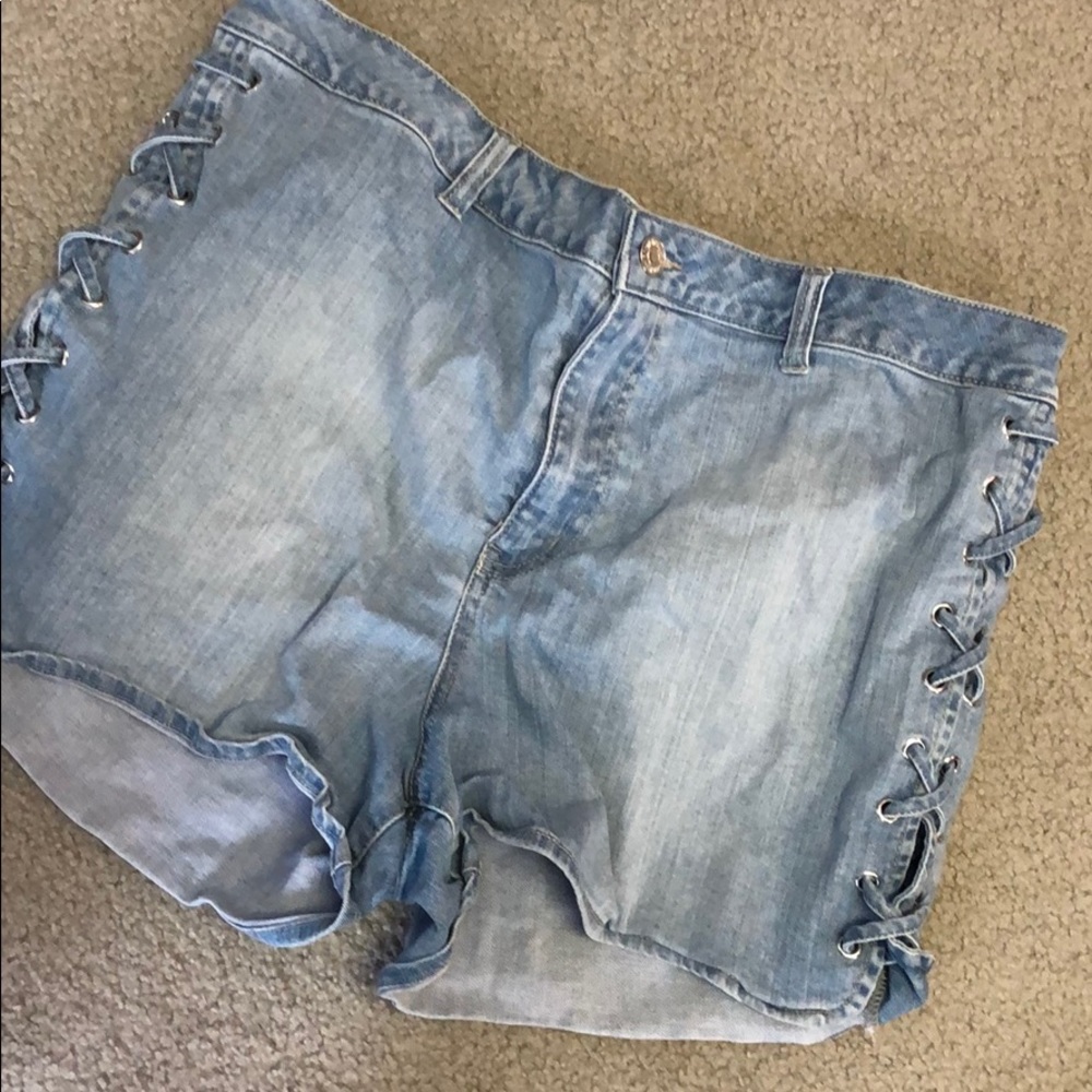 Side Laced Up Denim Jean Shorts
